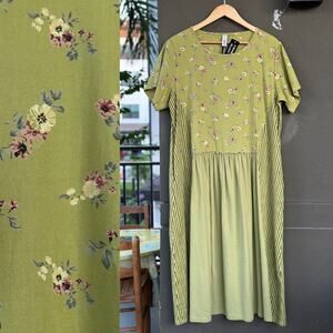 NWT 158C Made in Italy Women’s XL Boho Cottagecore Green Floral Dress w/ Pockets